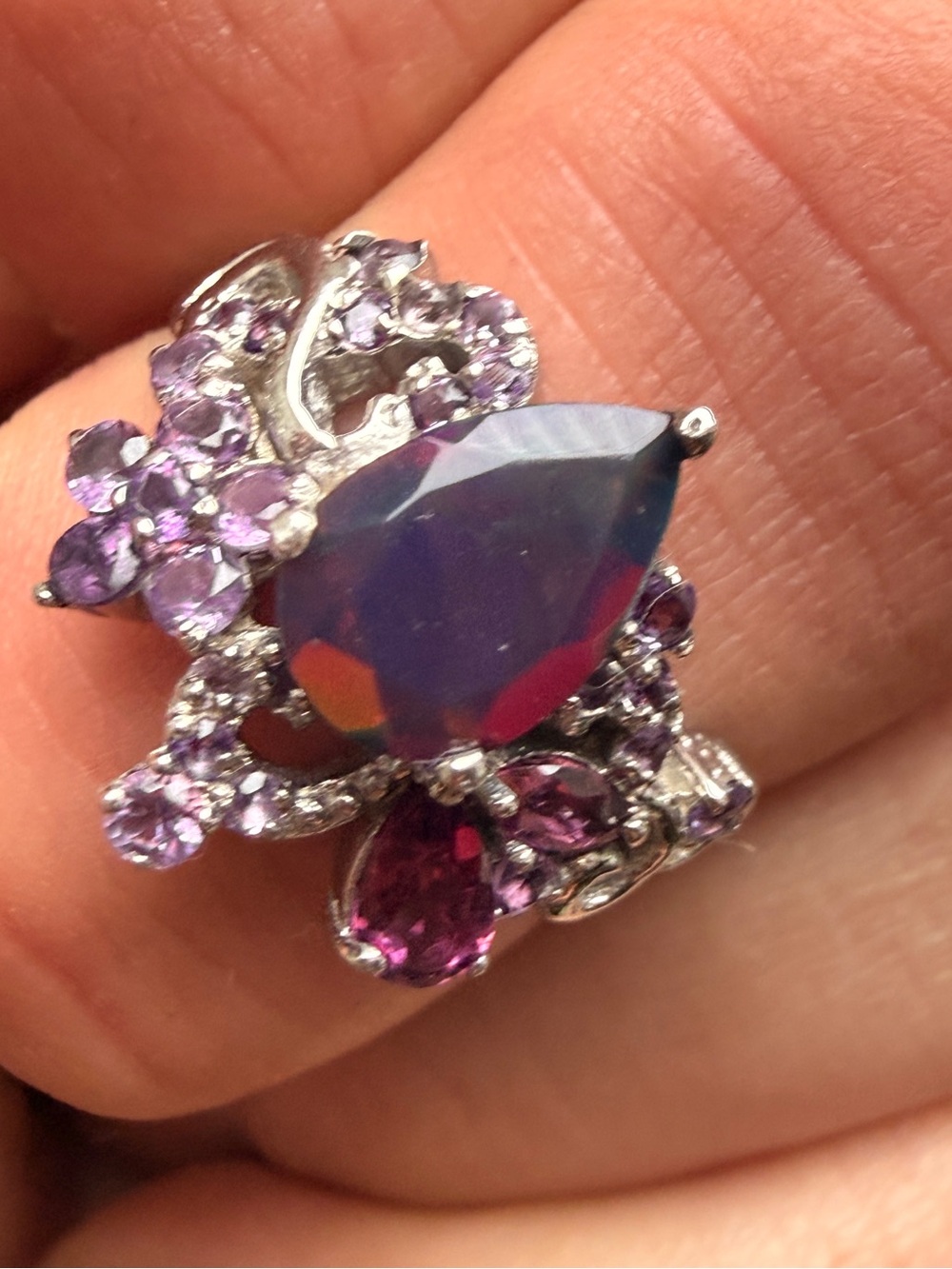 Silver-Tone Purple Gem Cluster Statement Ring